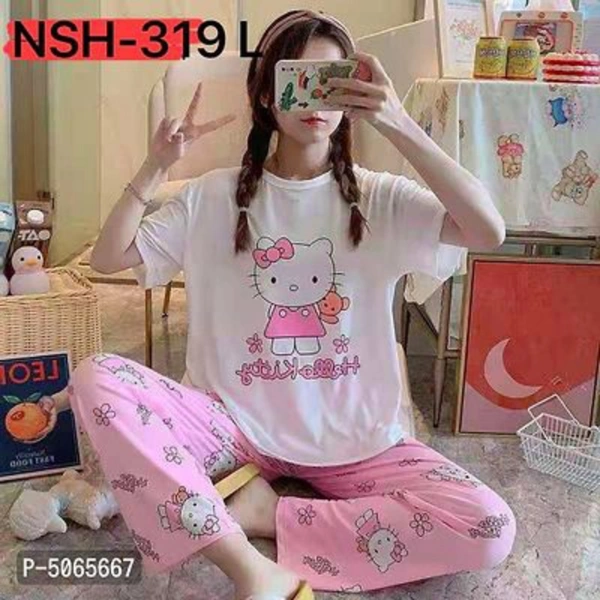 Stylist Printed Nightsuit For Women  - 8 colour  defrent design , XL, XXL, XXXL