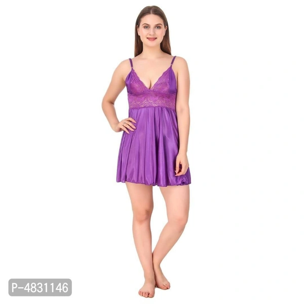 Women's Stylish Satin Babydoll - purple , free size 
