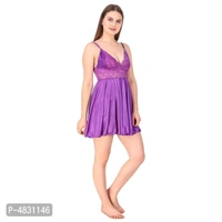 Women's Stylish Satin Babydoll - purple , free size 