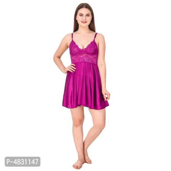 Women's Stylish Satin Babydoll - magenta, free size 