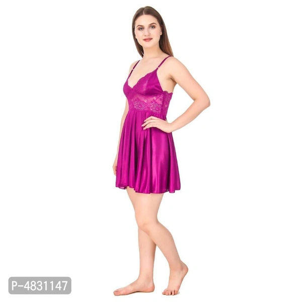 Women's Stylish Satin Babydoll - magenta, free size 