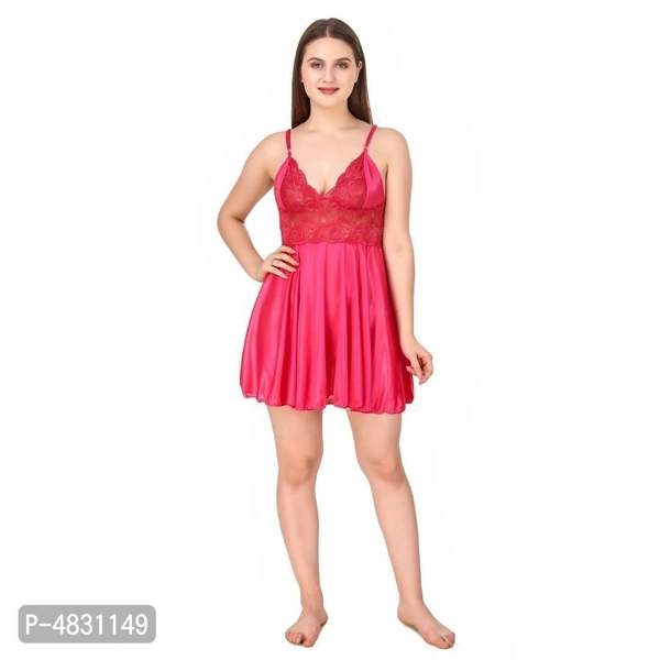 Women's Stylish Satin Babydoll - pink, free size 