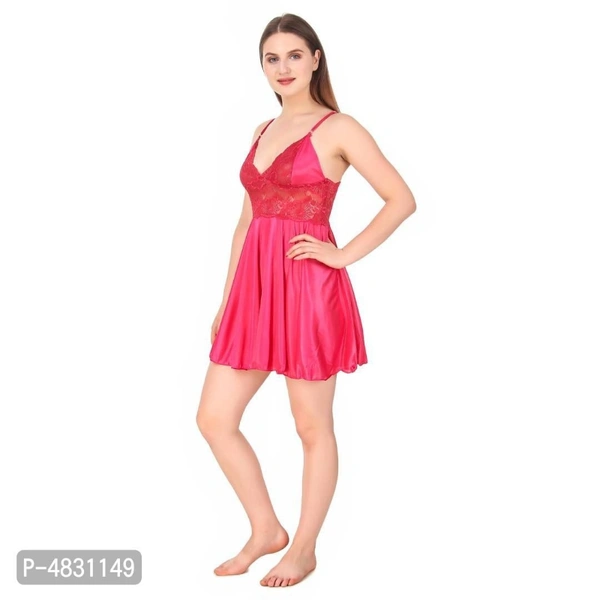 Women's Stylish Satin Babydoll - pink, free size 