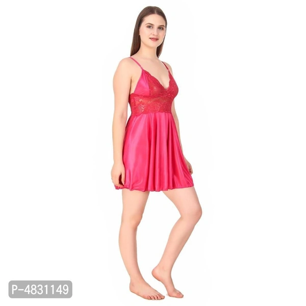 Women's Stylish Satin Babydoll - pink, free size 