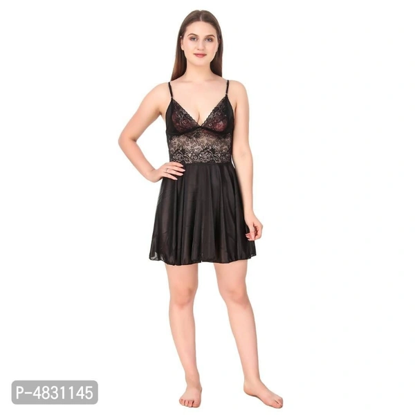 Women's Stylish Satin Babydoll - black , free 
