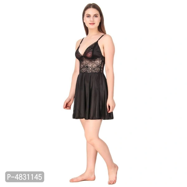 Women's Stylish Satin Babydoll - black , free 