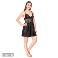 Women's Stylish Satin Babydoll - black , free 