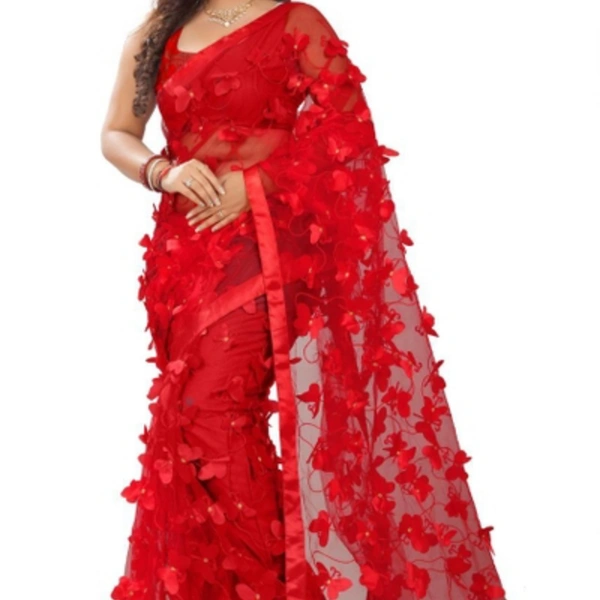 Fantastic Net Embroidered Satin Border Sarees - same colour with pic , 6.30 mtr