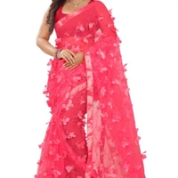 Fantastic Net Embroidered Satin Border Sarees - same colour with pic , 6.30 mtr