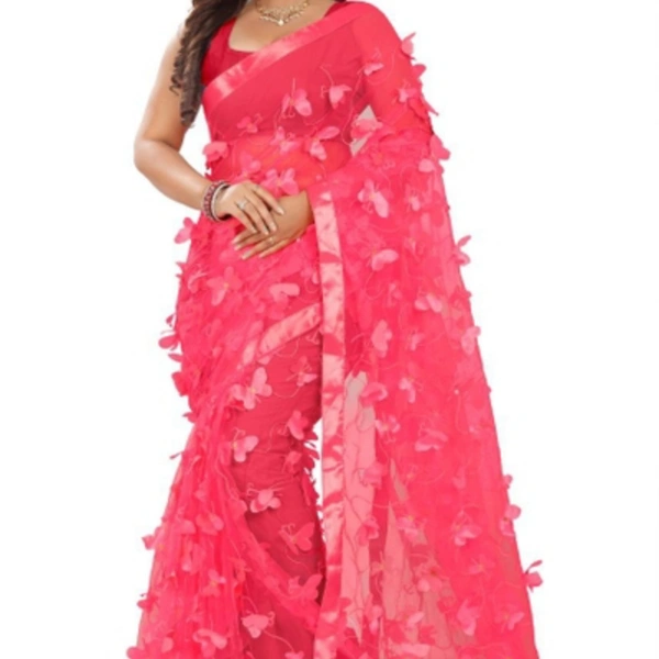 Fantastic Net Embroidered Satin Border Sarees - same colour with pic , 6.30 mtr