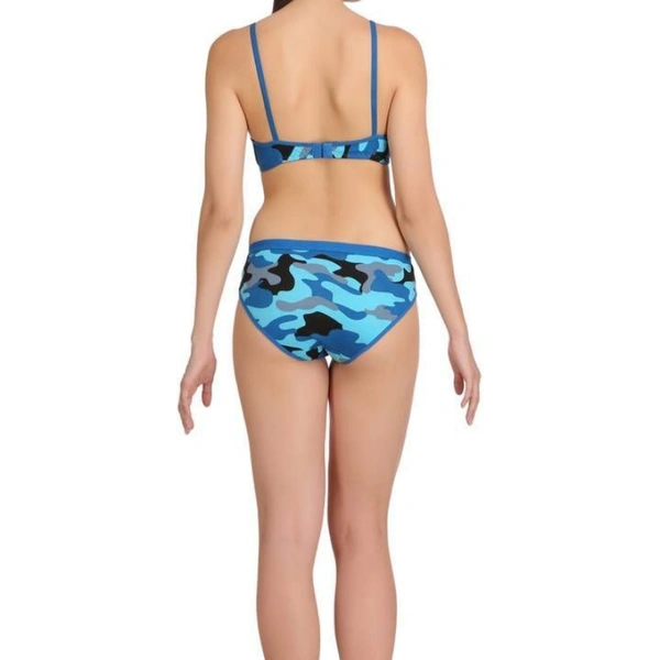  Blue Cotton Spandex Bra & Panty Set For Women's