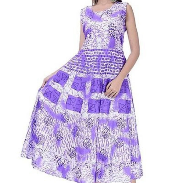 Women's Cotton Jaipuri Multicolor Printed Sleeveless Long GownsWomen's Cotton Jaipuri Multicolor Printed Sleeveless Long Gowns