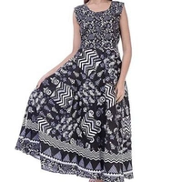 Women's Cotton Jaipuri Multicolor Printed Sleeveless Long GownsWomen's Cotton Jaipuri Multicolor Printed Sleeveless Long Gowns