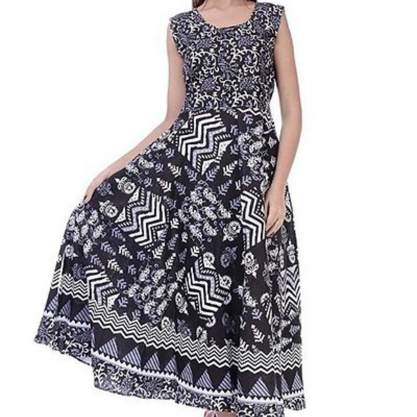 Women's Cotton Jaipuri Multicolor Printed Sleeveless Long GownsWomen's Cotton Jaipuri Multicolor Printed Sleeveless Long Gowns