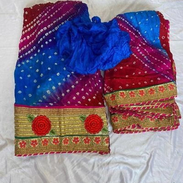 Attractive Art Silk Bandhani Gota Patti Dress Material With Dupatta