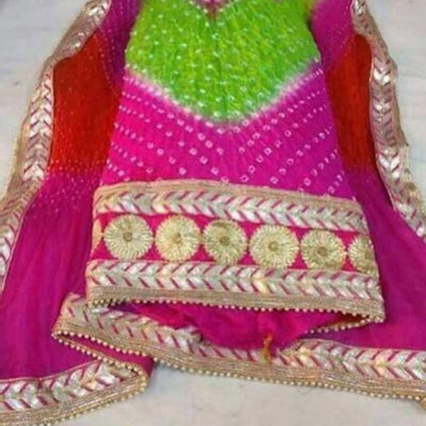 Attractive Art Silk Bandhani Gota Patti Dress Material With Dupatta