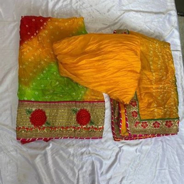 Attractive Art Silk Bandhani Gota Patti Dress Material With Dupatta