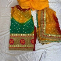 Attractive Art Silk Bandhani Gota Patti Dress Material With Dupatta