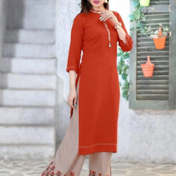 Catalog Name:* Elegant Rayon Solid Straight Knee Length Palazzo Sets