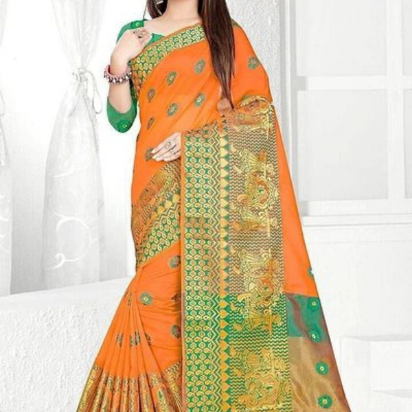 Cotton Blend Jacquard Sarees with Blouse Piece