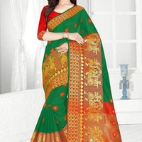 Cotton Blend Jacquard Sarees with Blouse Piece