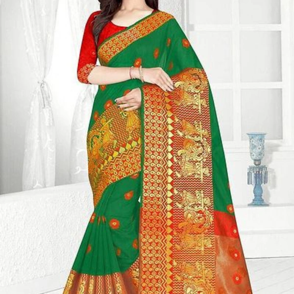 Cotton Blend Jacquard Sarees with Blouse Piece