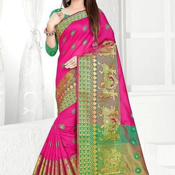 Cotton Blend Jacquard Sarees with Blouse Piece