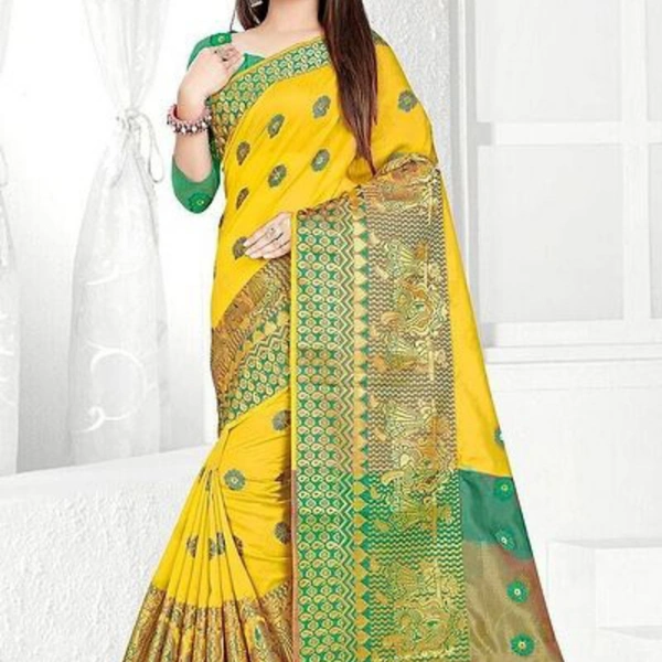 Cotton Blend Jacquard Sarees with Blouse Piece