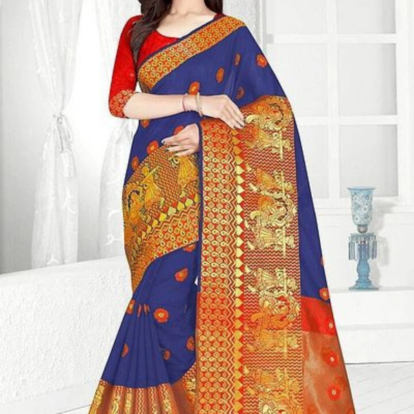 Cotton Blend Jacquard Sarees with Blouse Piece