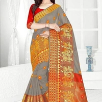Cotton Blend Jacquard Sarees with Blouse Piece