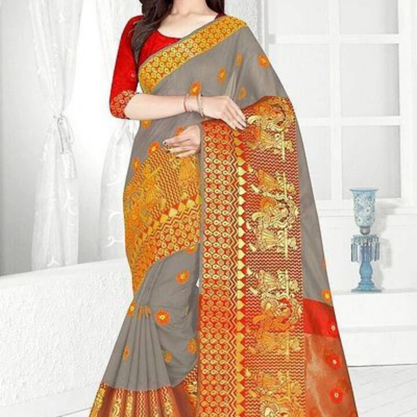 Cotton Blend Jacquard Sarees with Blouse Piece