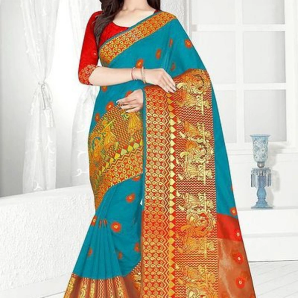 Cotton Blend Jacquard Sarees with Blouse Piece