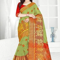 Cotton Blend Jacquard Sarees with Blouse Piece