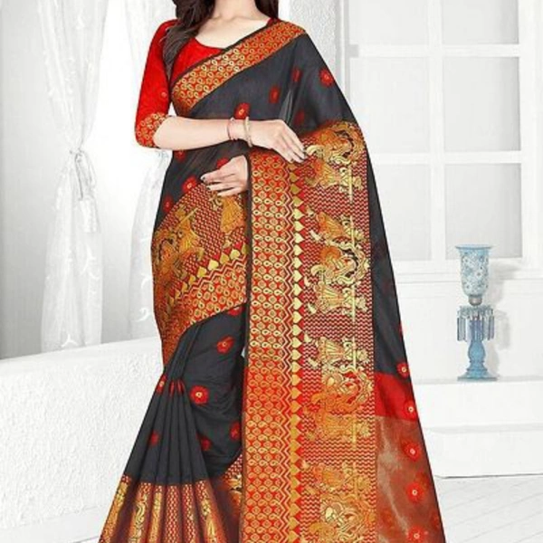 Cotton Blend Jacquard Sarees with Blouse Piece