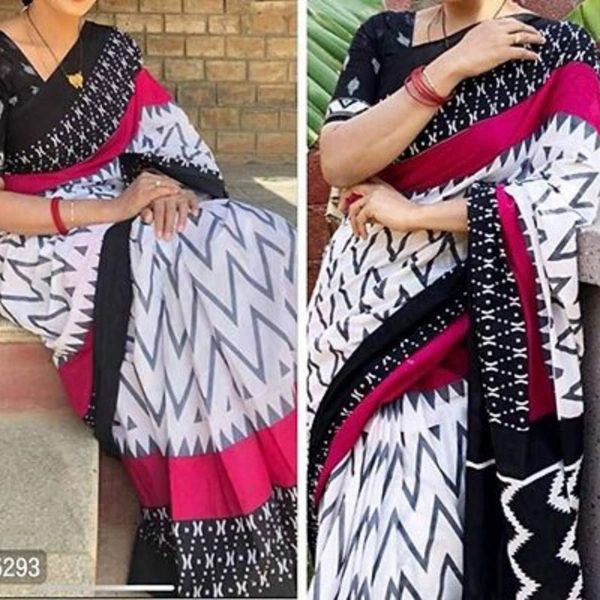 Ikkat Print Soft Cotton Mulmul Sarees