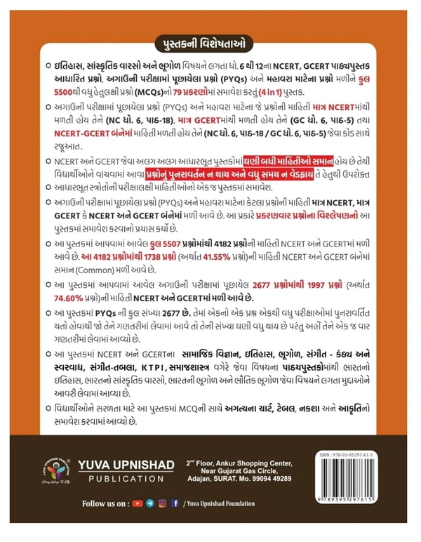 NCERT-GCERT PYQ & MCQ Questions PART-1 | First Edition 2025   💥 Few Hours Left...💥💥 SPECIAL 40% DISCOUNT OFFER 💥📚 યુવા ઉપનિષદ પબ્લિકેશન, સુરત દ્વારા પ્રકાશિત આવનારી પરીક્ષા માટે અત્યંત ઉપયોગી એવા ઈતિહાસ, સાંસ્કૃતિક વારસો અને ભૂગોળ જેવા વિષયને આવરી લેતું  4 IN 1 પુસ્તક NCERT/GCERT (PYQs) ભાગ -1 ની પ્રથમ આવૃત્તિ - 2025👉🏻 MRP :- ~₹530/-~ 🟢 Discounted Price:- ₹318/-💁🏻‍♂️Total