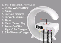 PROFITKART  G Shape Table Lamp RGB Bluetooth Speaker with 15w Wireless Charger, Digital Clock 5 W Bluetooth Party Speaker (White, 2.0 Channel) - Free
