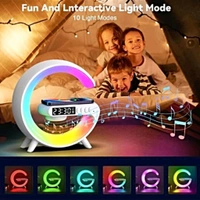 PROFITKART  G Shape Table Lamp RGB Bluetooth Speaker with 15w Wireless Charger, Digital Clock 5 W Bluetooth Party Speaker (White, 2.0 Channel) - Free