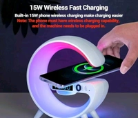 PROFITKART  G Shape Table Lamp RGB Bluetooth Speaker with 15w Wireless Charger, Digital Clock 5 W Bluetooth Party Speaker (White, 2.0 Channel) - Free