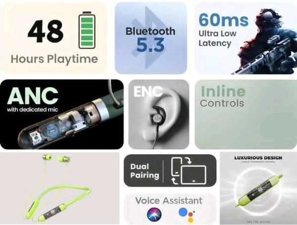 OM NAMAH SHIVAY ENTERPRISES  Transparent Voice Changer - 48H Playtime Bluetooth Headphone Neckband Earphone Bluetooth Headset (Green, Advance Audio Features, HDVoice, Prefect Fit Premium Neck Band, In the Ear)