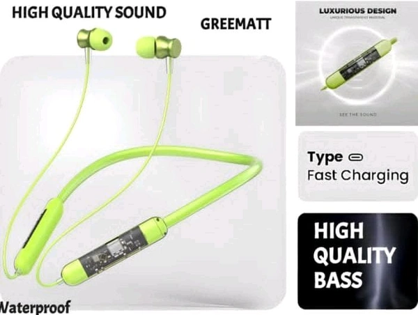OM NAMAH SHIVAY ENTERPRISES  Transparent Voice Changer - 48H Playtime Bluetooth Headphone Neckband Earphone Bluetooth Headset (Green, Advance Audio Features, HDVoice, Prefect Fit Premium Neck Band, In the Ear)