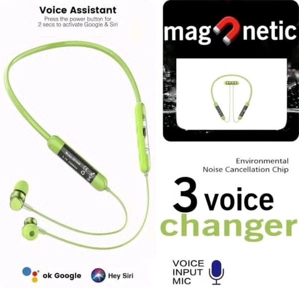 OM NAMAH SHIVAY ENTERPRISES  Transparent Voice Changer - 48H Playtime Bluetooth Headphone Neckband Earphone Bluetooth Headset (Green, Advance Audio Features, HDVoice, Prefect Fit Premium Neck Band, In the Ear)