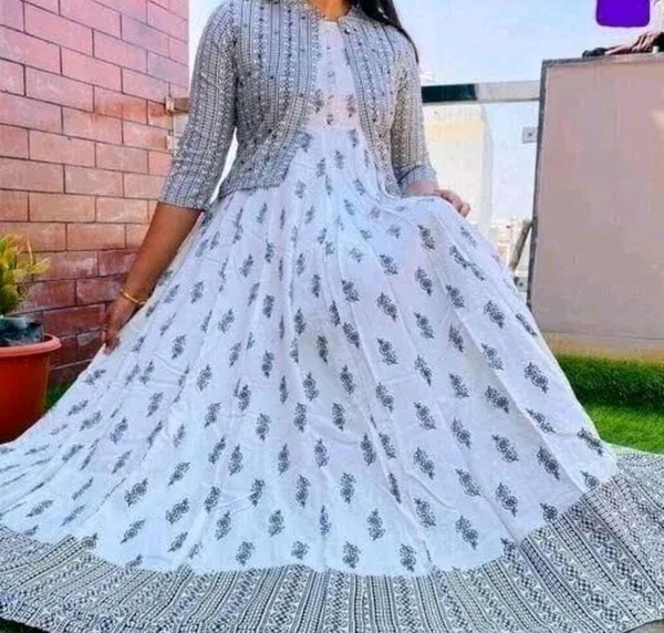 OM NAMAH SHIVAY ENTERPRISES  Anarkali Kurta And Jacket  - White, L