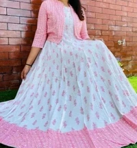 OM NAMAH SHIVAY ENTERPRISES  Anarkali Kurta And Jacket  - White, L