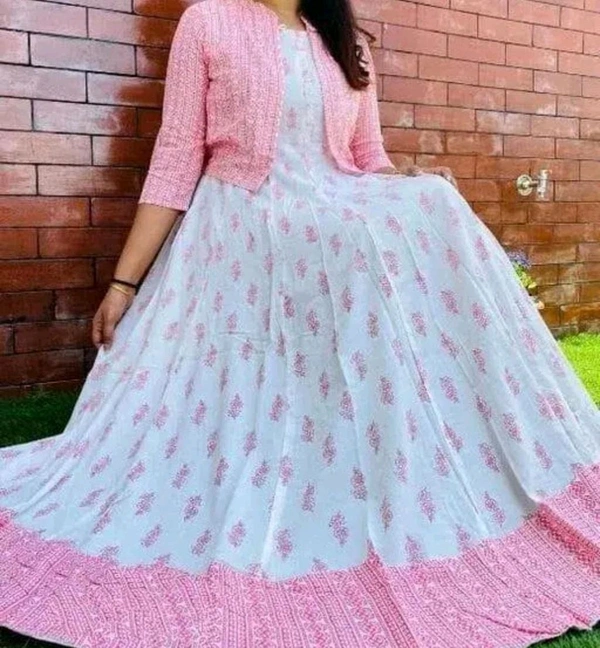 OM NAMAH SHIVAY ENTERPRISES  Anarkali Kurta And Jacket  - White, L