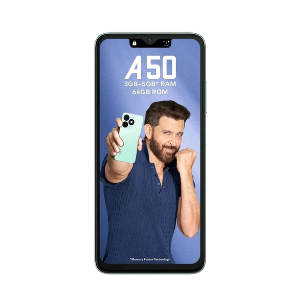 ITEL itel A50|6.6" HD+ Display with Dynamic Bar| 8GB (3GB+5GB) RAM + 64GB ROM, Upto 8GB RAM with Memory Fusion|Octacore Processor|8MP AI Dual Rear Camera|5000 mAh Battery (Lime Green) - misty black, 8GB