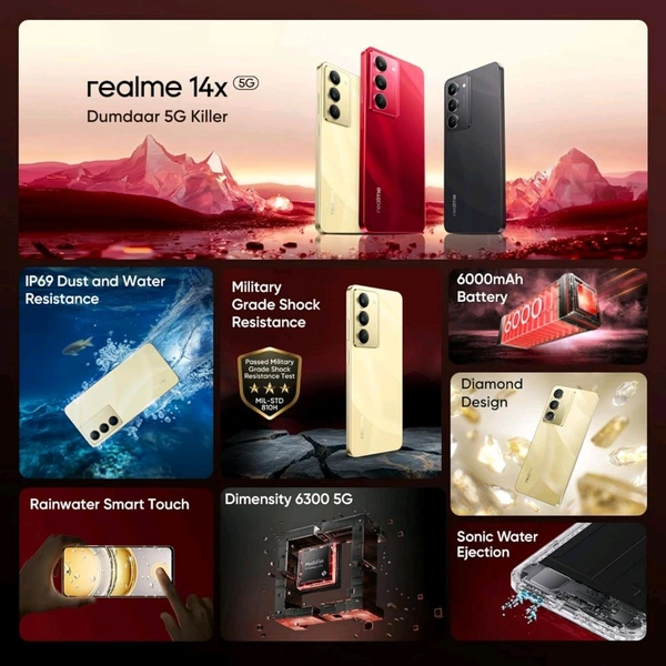 REALME Realme Smart Phone 14x 5G (Golden Glow, 6GB RAM, 128GB Storage)