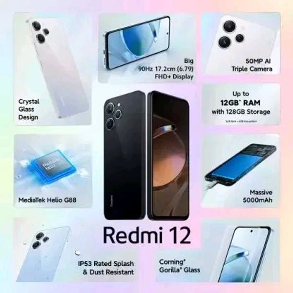Redmi 12 | High Performance Media Tek Helio G88 | Big 17.25cm(6.79) HD+ Display with 5000mAh Battery (Jade Black, 6GB RAM, 128GB Storage)