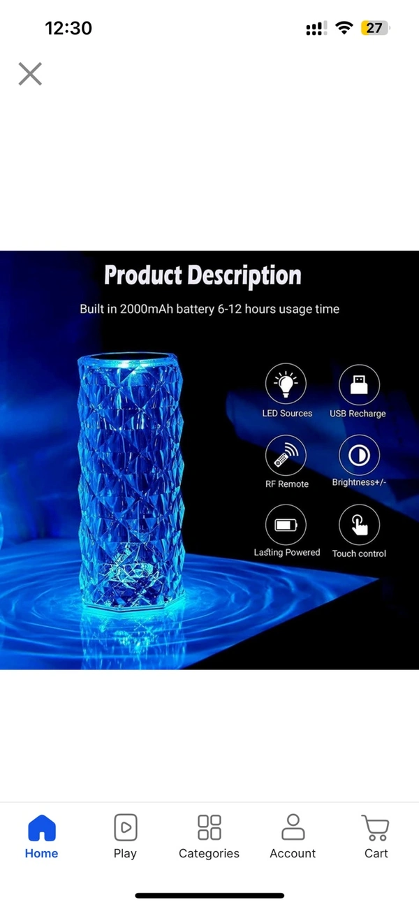 PROFITKART  Crystal Rose Diamond 16 Color RGB Changing Mode LED Night Lights Table Lamp Night Lamp (8 cm, Multicolor)