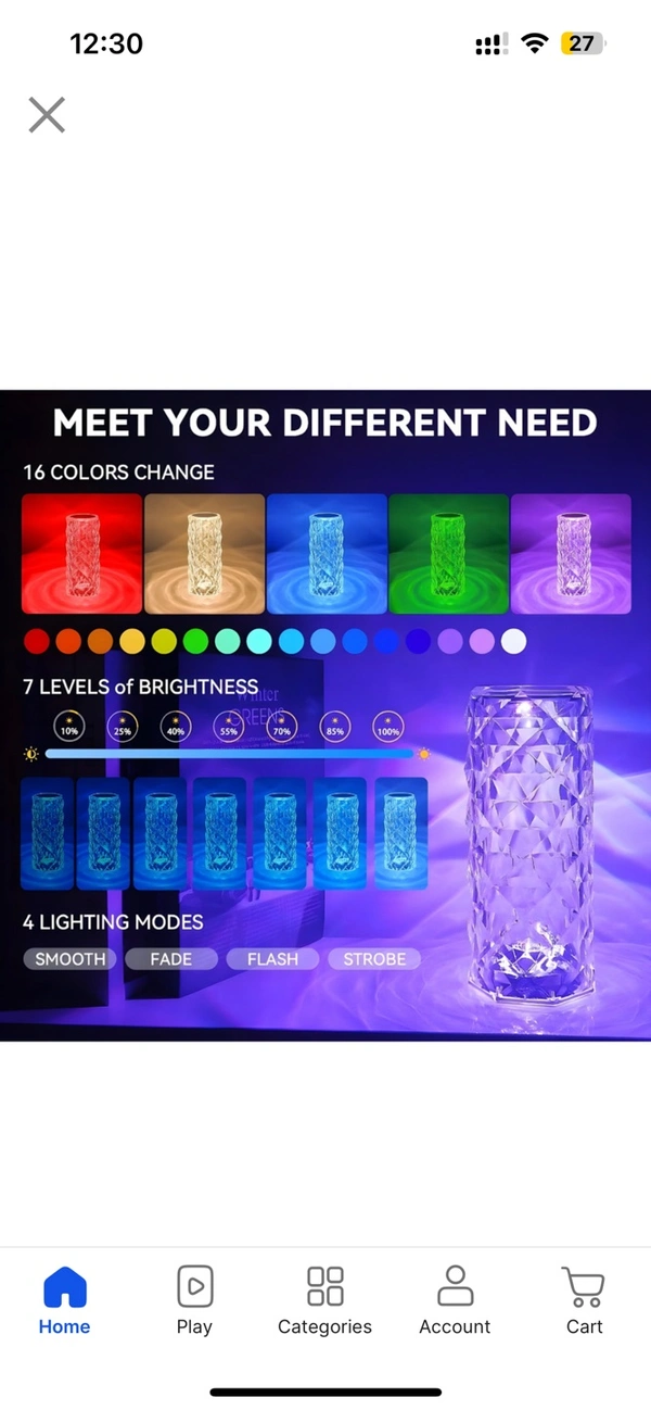 PROFITKART  Crystal Rose Diamond 16 Color RGB Changing Mode LED Night Lights Table Lamp Night Lamp (8 cm, Multicolor)